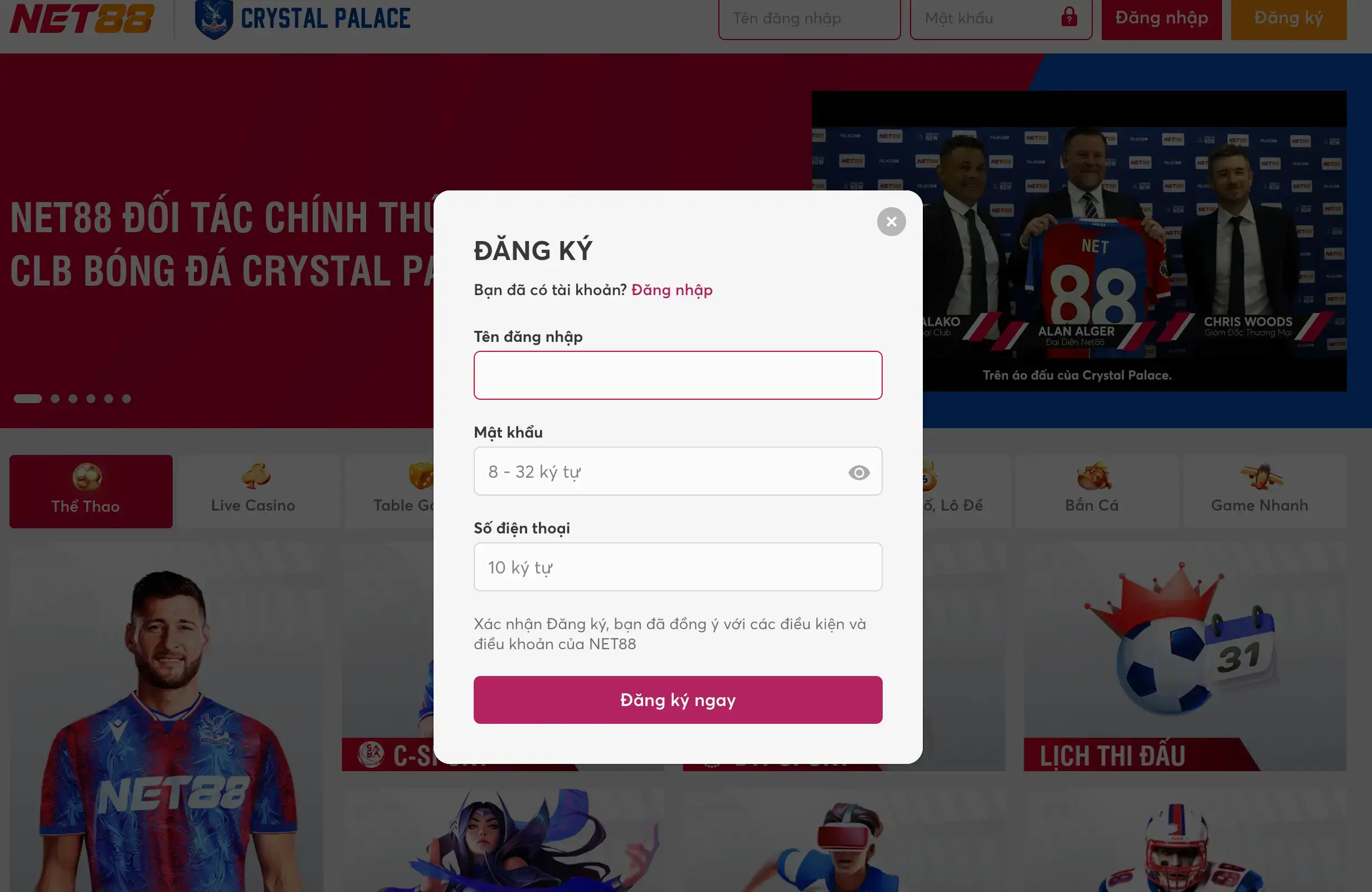 NET88 🏆〖XENICAL〗- Đăng Nhập Nhà Cái NET88 APPSITES.IO 30 Click chọn đăng ký tài khoản